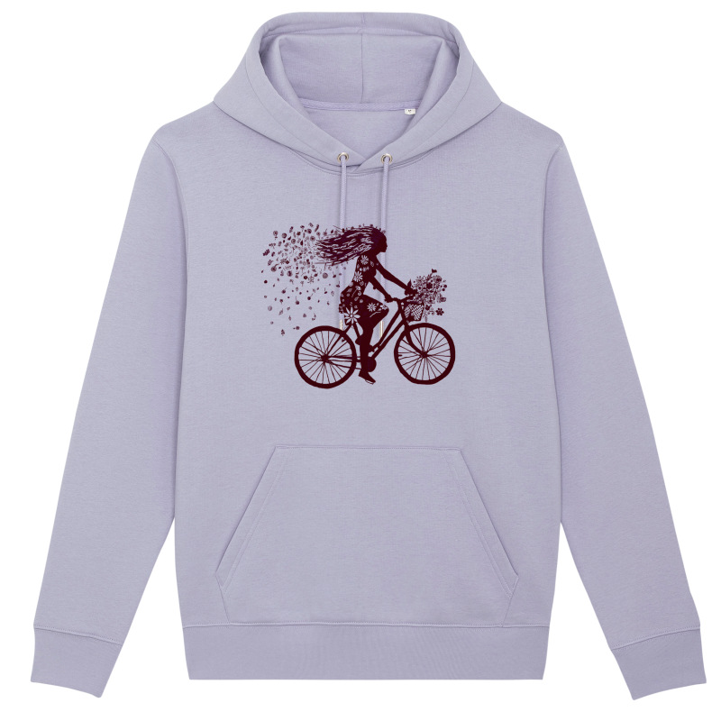 ŽENA NA BICYKLI mikina s kapucňou filaová
