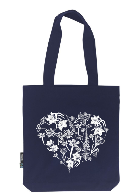 Tatranské srdce taška z organickej bavlny navy modrá