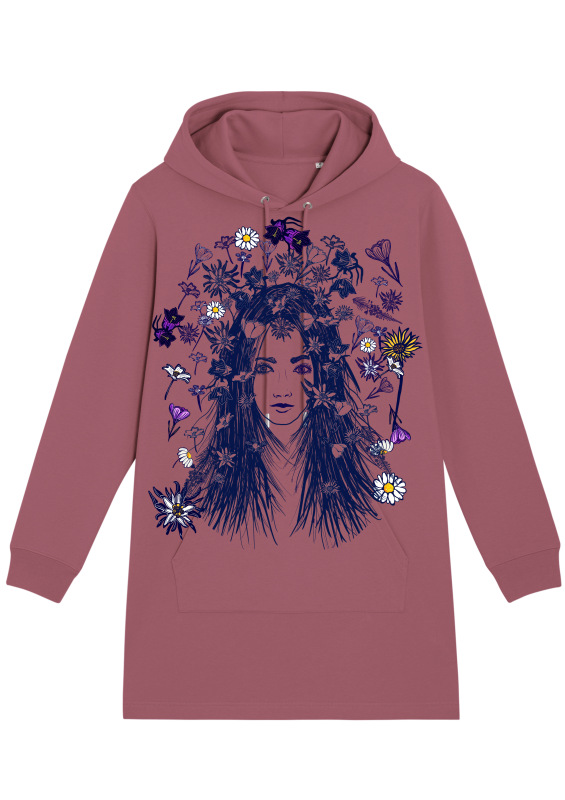 KARPATSKÁ BOHYŇA mikinové šaty s kapucňou tmavá staro ružová