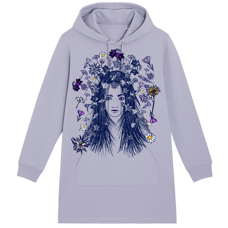 KARPATSKÁ BOHYŇA mikinové šaty s kapucňou levandulové