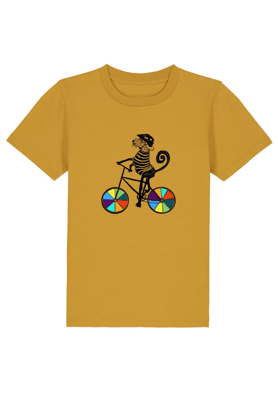 PES NA BICYKLI tričko detské horčicová
