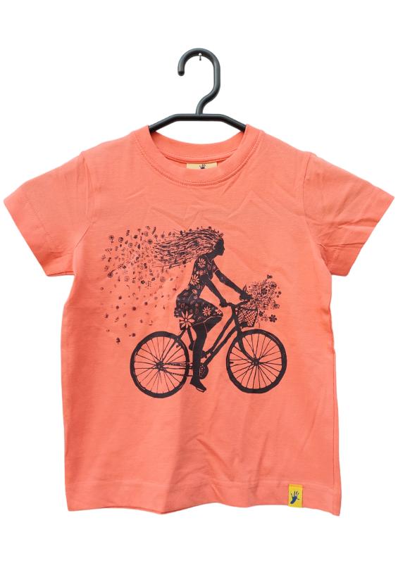 Žena na bicykli detské bavlnené tričko