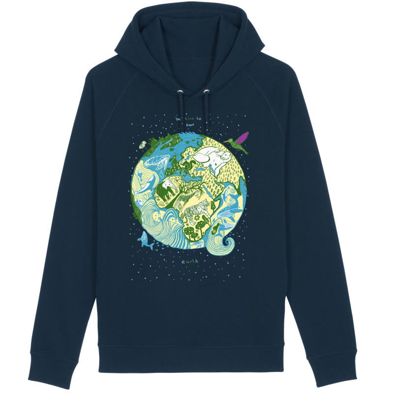PLANÉTA ZEM mikina s kapucňou tmavo modrá