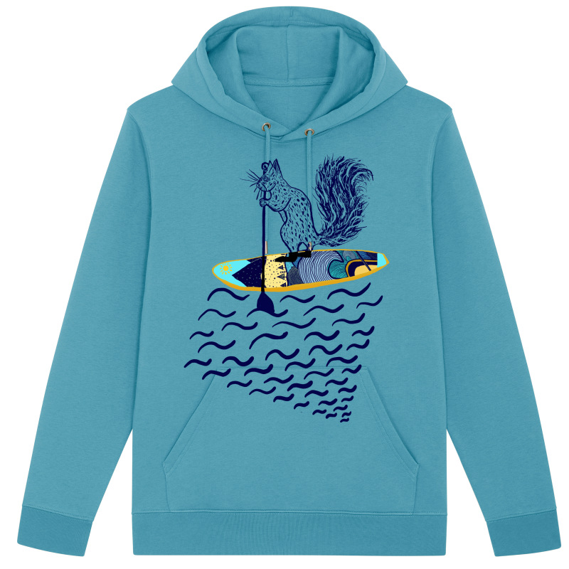 VEVERIČKA NA PADLEBOARDE mikina s kapucňou modrá